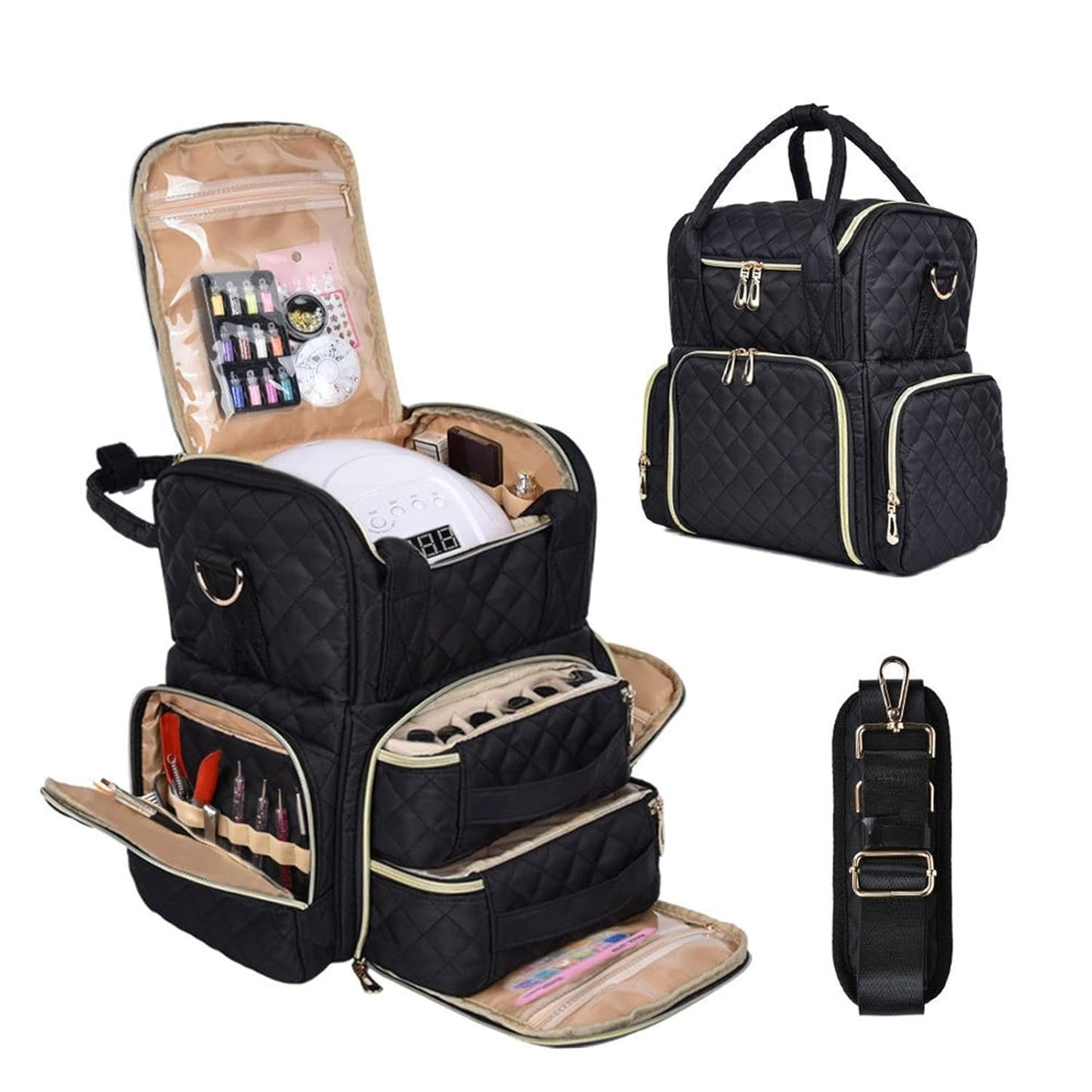 Nail Designer Vanity Black Color Large Size - Holds up to 60 polishes & UV Lamp