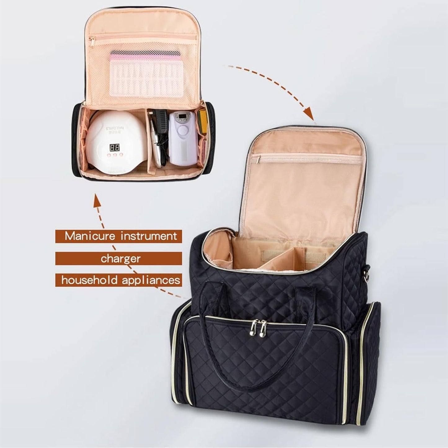 Nail Designer Vanity Black Color Large Size - Holds up to 60 polishes & UV Lamp