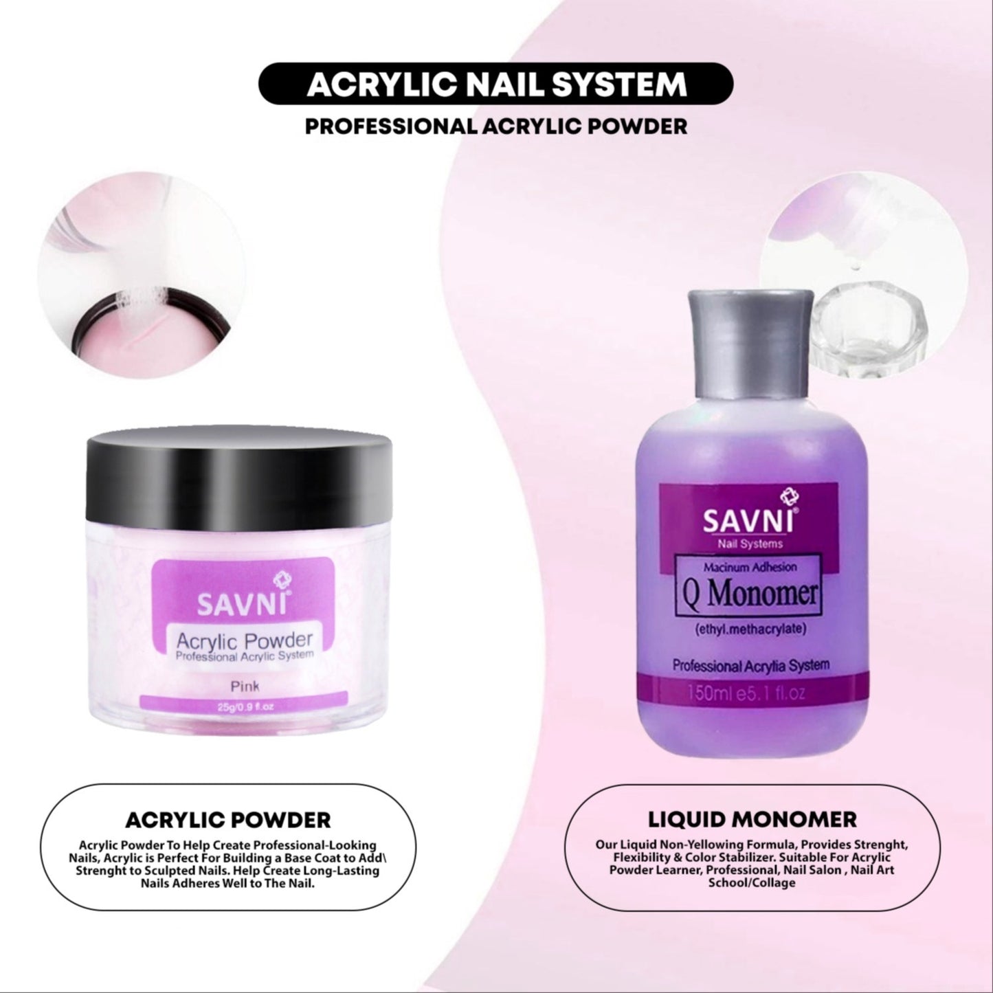 Savni 25g Pink Acrylic Powder Kit