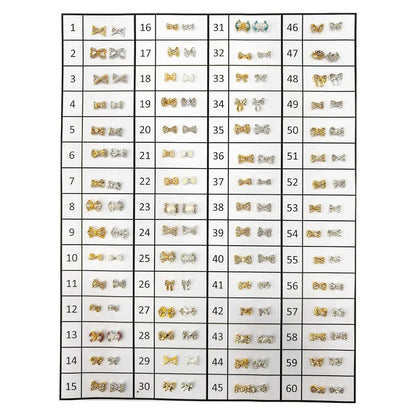 Metallic Nail Bows Accessory Silver Series - 5 Pair (Assorted Design)