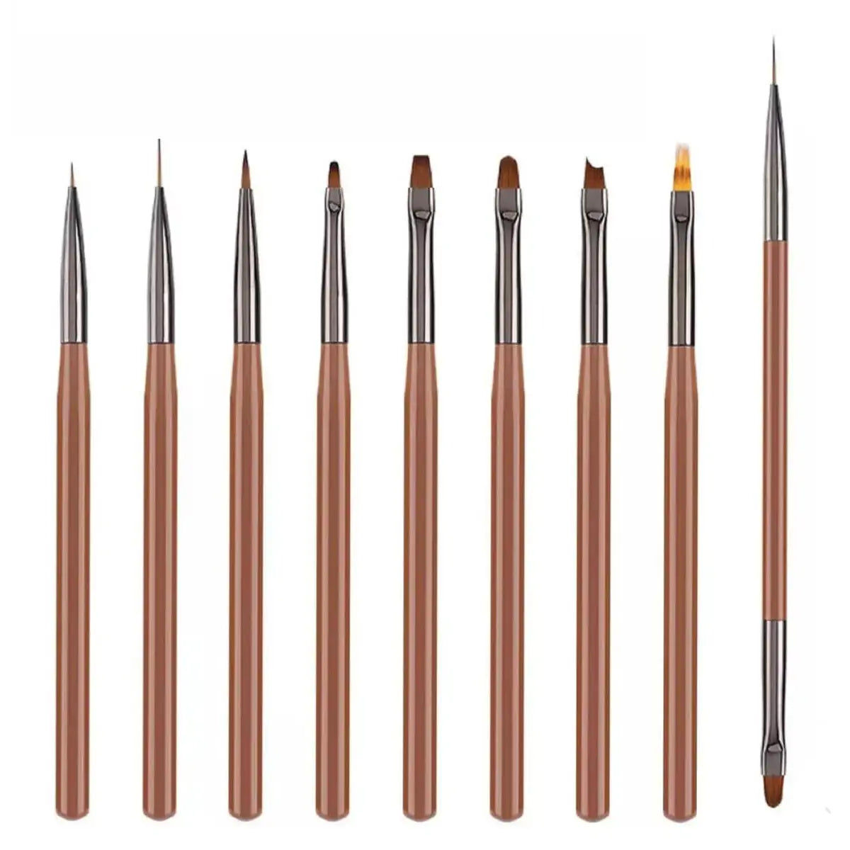 Gel, Acrylic, Dotting, Petal, Ombre, Angled Mix Brushes - Set of 9