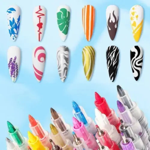 Acrylic Nail Marker 0.5mm Tip Sketch Pens for Nail Art Pack Of 12 Colors